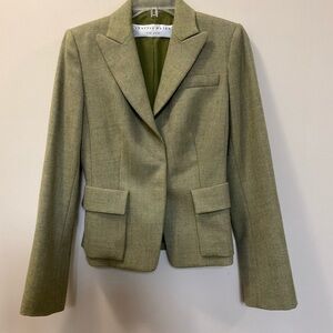CHARLES NOLAN New York Green Wool Chevron Blazer With Elbow Patches Size 4
